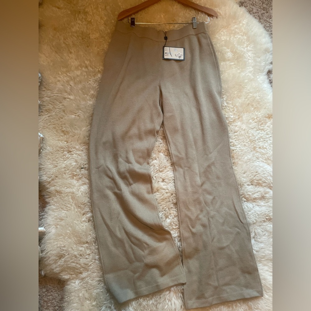 NWT St. John Collection Knit Wide Leg Pants Size 14 Terra Sand